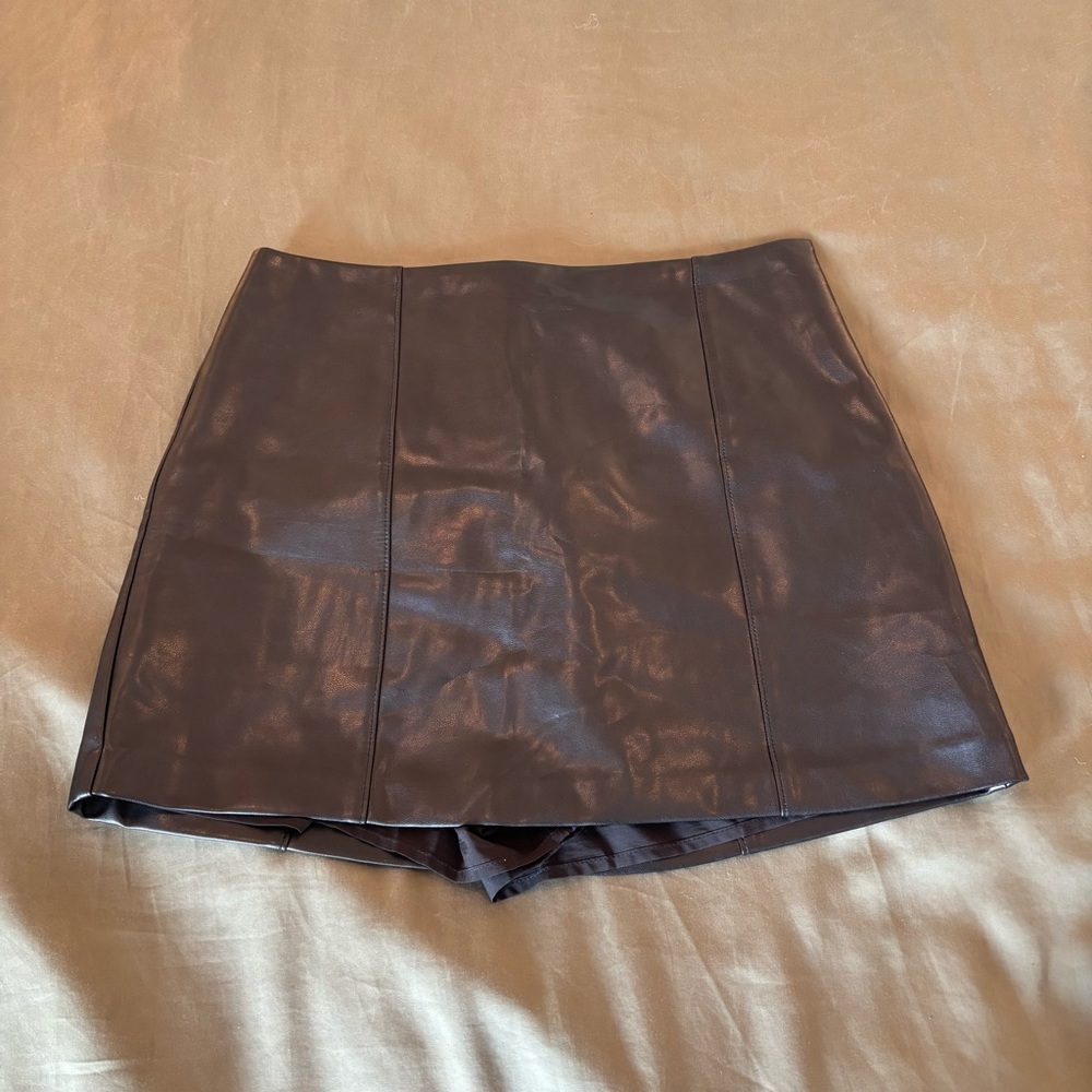 Brown Leather Mini SKORT